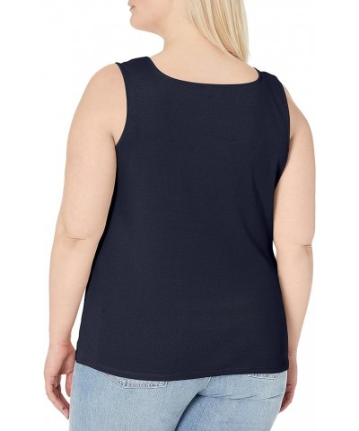 Women's Plus-Size 1x1 Rib Square Neck Sleeveless Tank Navy $10.97 Tanks