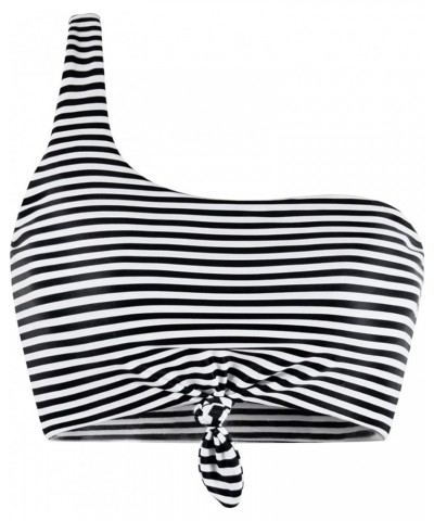 Women's Vintage One Shoulder Bikini Supportive Bow Knot Padded Swimsuit Bathing Suit Tops Only Stripe $12.53 Swimsuits