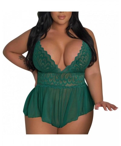 Body lencería talla grande mujer, Babydoll una pieza encaje Sexy, camisola cuello en V profundo, traje dormir sexual 1-green ...