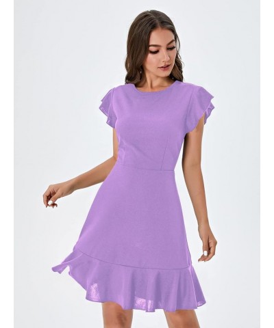 Women's V Back Inslace Layered Ruffle Hem Flutter Sleeve Dress Lilac Purple $10.86 Dresses