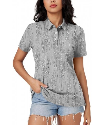 Women's Lapel Collar Shirt Short Sleeve V Neck T Shirts Buttons Summer Blouses Business Casual 2024 Vintage Clothes 034- Gray...