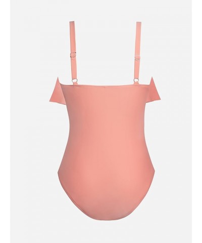 Women Swimsuit Plus Size One Piece Bathing Suit Flowy Ruffle Trim Ruched Front Tummy Control Coral Pink $16.75 Swimsuits