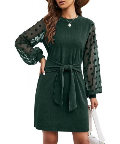 Womens Business Casual Dress Long Sleeve Work Dresses Tie Front Knee Length Ribbed Knit Dresses Green $11.75 Dresses