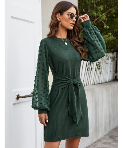 Womens Business Casual Dress Long Sleeve Work Dresses Tie Front Knee Length Ribbed Knit Dresses Green $11.75 Dresses