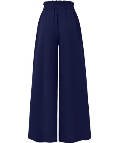 Womens High Waist Loose Fit Solid Palazzo Pants Elastic Waist Wide Leg Trousers Culottes with Pocket Belt Dark Blue $19.24 Pants