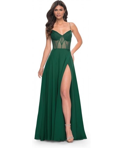 Prom Dresses Long for Women with Slit Chiffon A-Line Corset Spaghetti Straps Formal Evening Gown Fuchsia $35.25 Dresses