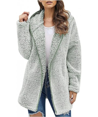 Womens Fuzzy Fleece Cardigans 2023 Winter Long Sleeve Solid Open Front Hooded Cardigans Jacket Coats Outerwear 03-green $14.7...