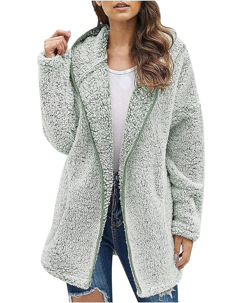 Womens Fuzzy Fleece Cardigans 2023 Winter Long Sleeve Solid Open Front Hooded Cardigans Jacket Coats Outerwear 03-green $14.7...