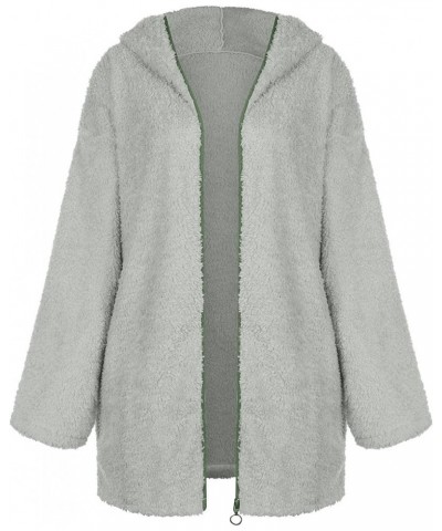 Womens Fuzzy Fleece Cardigans 2023 Winter Long Sleeve Solid Open Front Hooded Cardigans Jacket Coats Outerwear 03-green $14.7...