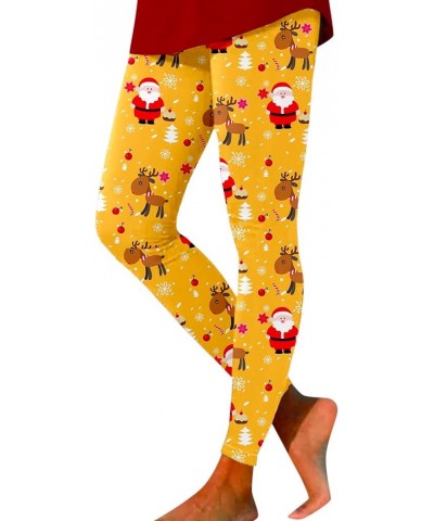 Women Christmas Tights Ultra Soft X-Mas Leggings High Waist Butt Lifting Graphic Skimpy Merry Christmas Yoga Gym Sexy Yellow-...