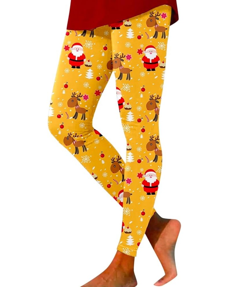 Women Christmas Tights Ultra Soft X-Mas Leggings High Waist Butt Lifting Graphic Skimpy Merry Christmas Yoga Gym Sexy Yellow-...