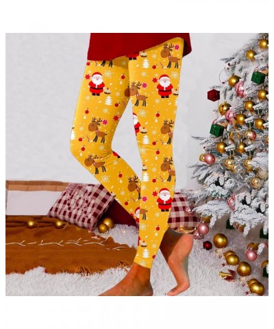 Women Christmas Tights Ultra Soft X-Mas Leggings High Waist Butt Lifting Graphic Skimpy Merry Christmas Yoga Gym Sexy Yellow-...