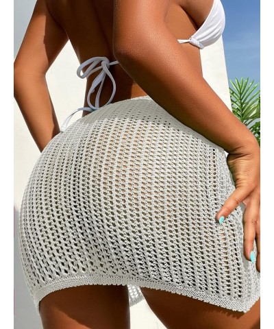 Women's Tie Front High Waist Crochet Short Beach Skirt Swimsuit Cover Up White $13.24 Swimsuits