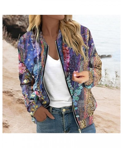 Zip Up Jackets for Women 2023 Trendy Casual Long Sleeve Coats Fall Bomber Jackets Purple $11.39 Jackets