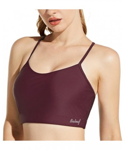 Women's Bikini Tops Adjustable Straps Modest Push Up Swim Sports Top Built in Bra UPF 50+ Removable Padded Swimsuit Wine $18....