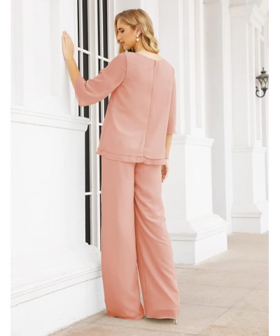 2 Piece Mother of The Bride Dresses Jacket Pant Sets Ruffled Layers Wedding Guest Dress Cinnamon Pink $40.14 Suits