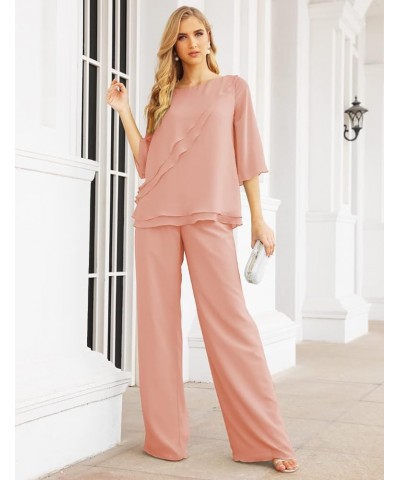 2 Piece Mother of The Bride Dresses Jacket Pant Sets Ruffled Layers Wedding Guest Dress Cinnamon Pink $40.14 Suits