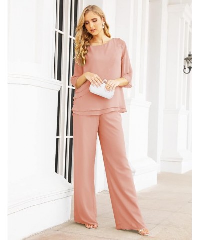 2 Piece Mother of The Bride Dresses Jacket Pant Sets Ruffled Layers Wedding Guest Dress Cinnamon Pink $40.14 Suits