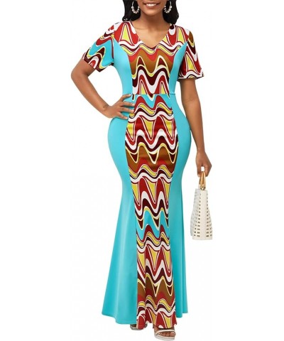 Casual Long Maxi Dresses for Women Elegant Flowy Cocktail Tropical Dress Clubwear Party Outfits Blue/Geometrice $16.00 Dresses