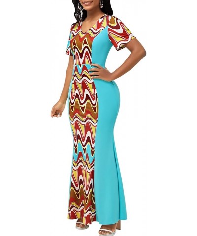 Casual Long Maxi Dresses for Women Elegant Flowy Cocktail Tropical Dress Clubwear Party Outfits Blue/Geometrice $16.00 Dresses