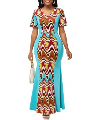 Casual Long Maxi Dresses for Women Elegant Flowy Cocktail Tropical Dress Clubwear Party Outfits Blue/Geometrice $16.00 Dresses