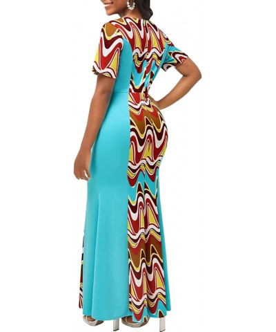 Casual Long Maxi Dresses for Women Elegant Flowy Cocktail Tropical Dress Clubwear Party Outfits Blue/Geometrice $16.00 Dresses