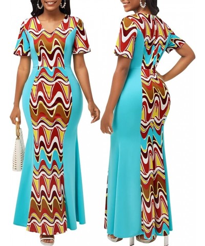 Casual Long Maxi Dresses for Women Elegant Flowy Cocktail Tropical Dress Clubwear Party Outfits Blue/Geometrice $16.00 Dresses