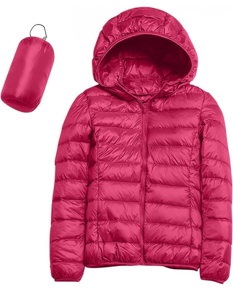 Women's Packable Puffer Jacket Lightweight Quilted Puffer Jacket Winter Warm Puffy Jacket with Stand Collar Hot Pink $11.54 J...