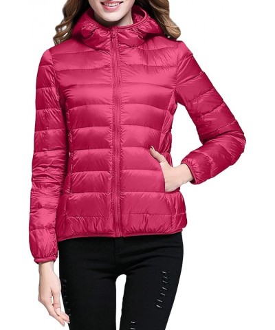 Women's Packable Puffer Jacket Lightweight Quilted Puffer Jacket Winter Warm Puffy Jacket with Stand Collar Hot Pink $11.54 J...