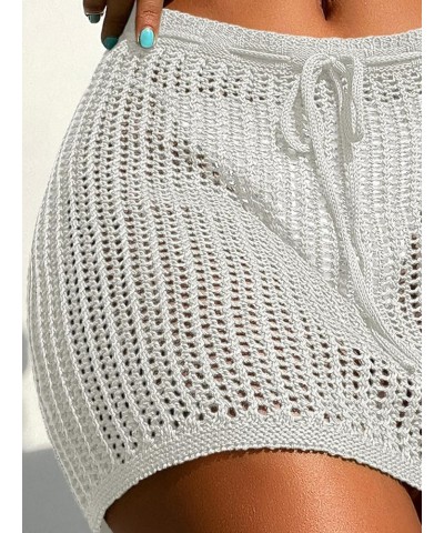 Women's Tie Front High Waist Crochet Short Beach Skirt Swimsuit Cover Up White $13.24 Swimsuits