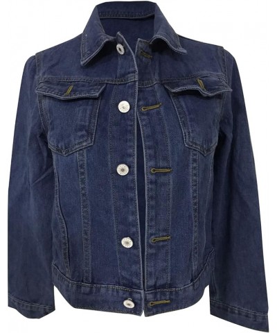 Jean Jacket for Women Ripped Puff Sleeve Frayed Slim Denim Crop Top Cropped Jean Jacket E Dark Blue $18.49 Jackets