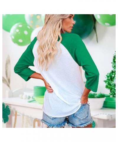 St. Patricks Day Shirt for Women Plaid Shamrock Graphic Tees 3/4 Sleeve Raglan Shirt Casual Holiday Pullover Tops White $10.2...