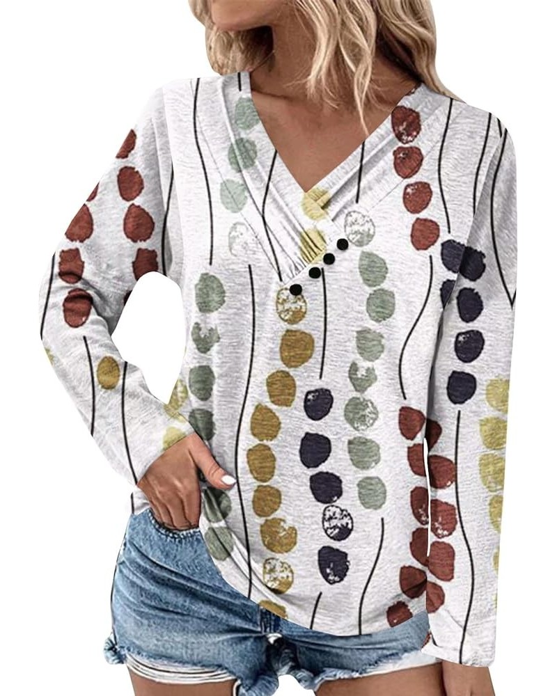 Women's Fall Blouses 2023 Fashion V Neck Button Down Tops Solid Color Ruched Loose Fit Blouses Trendy Tops, S-3XL 4-yellow $8...