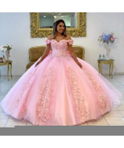 Quinceanera Dresses Ball Gowns Lace Off Shoulder Prom Dresses 3D Flower Puffy Sweet 15 16 Dresses for Women Blue $56.83 Dresses