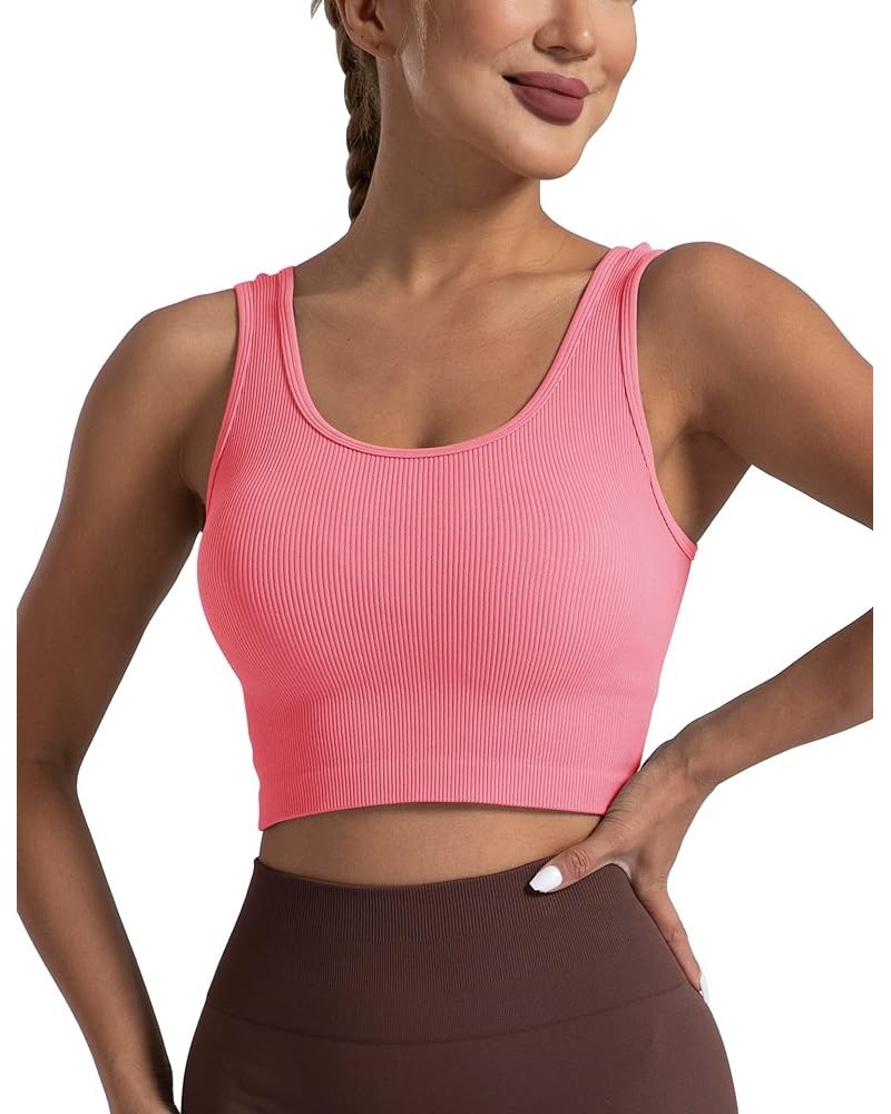 Women's Ribbed Casual Crop Tank Yoga Cropped Top for Workout P3-black Grey Rose Quartz $8.83 Activewear