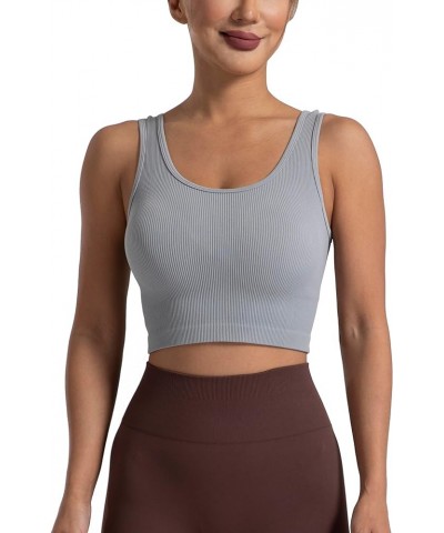 Women's Ribbed Casual Crop Tank Yoga Cropped Top for Workout P3-black Grey Rose Quartz $8.83 Activewear