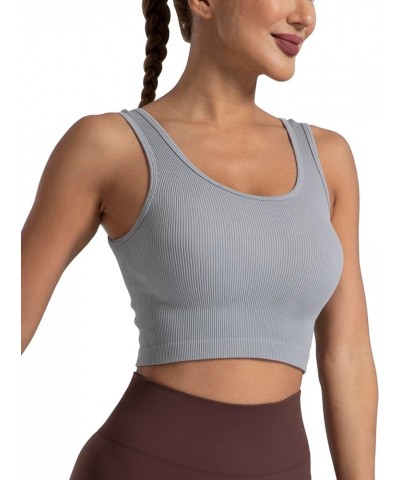 Women's Ribbed Casual Crop Tank Yoga Cropped Top for Workout P3-black Grey Rose Quartz $8.83 Activewear