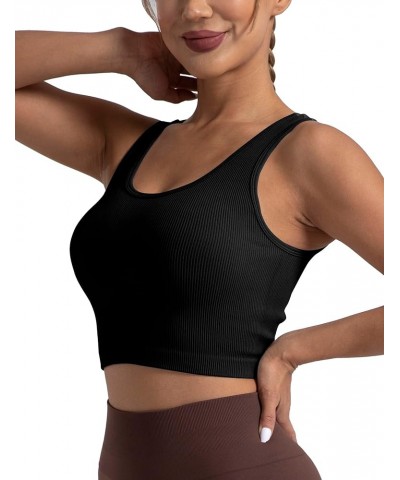 Women's Ribbed Casual Crop Tank Yoga Cropped Top for Workout P3-black Grey Rose Quartz $8.83 Activewear