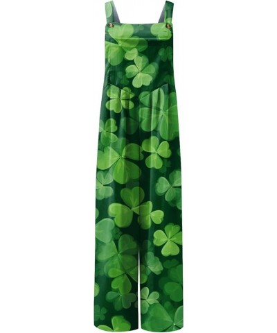 Womens St Patricks Day Jumpsuits Wide Leg Long Pants Sleeveless Adjustable Strap Rompers Shamrock Print Bib Overalls 1-dark G...