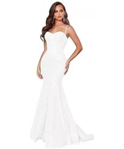 Sequin Mermaid Prom Dresses for Women 2024 Long Spaghetti Straps Sparkly Formal Evening Party Gowns New-white $34.04 Dresses