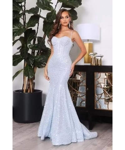 Sequin Mermaid Prom Dresses for Women 2024 Long Spaghetti Straps Sparkly Formal Evening Party Gowns New-white $34.04 Dresses