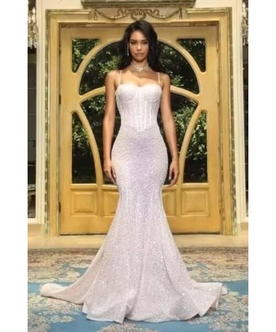 Sequin Mermaid Prom Dresses for Women 2024 Long Spaghetti Straps Sparkly Formal Evening Party Gowns New-white $34.04 Dresses