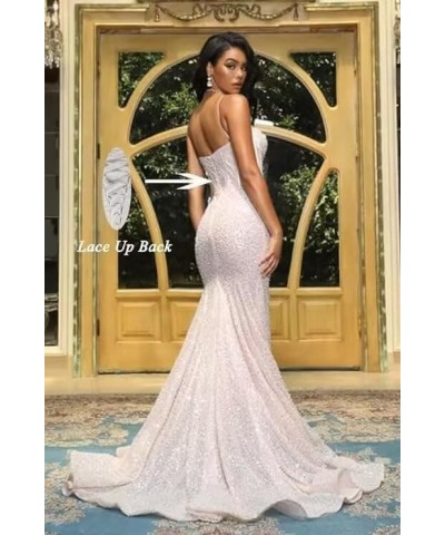 Sequin Mermaid Prom Dresses for Women 2024 Long Spaghetti Straps Sparkly Formal Evening Party Gowns New-white $34.04 Dresses