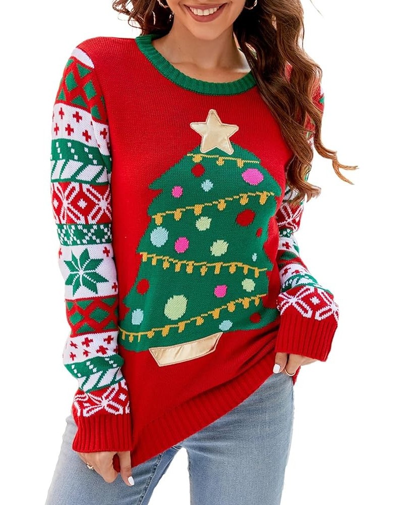 Womens Ugly Christmas Sweater Funny Xmas Santa Claus Pullover Top Knit Casual Long Sleeve Sweater Christmas Tree Star $25.64 ...