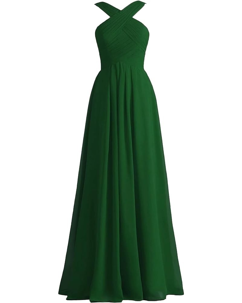 Sexy Crisscross Neck Chiffon Bridesmaid Dresses Long Pleated Formal Prom Dresses Wedding Party Gowns for Women Dark Green $33...