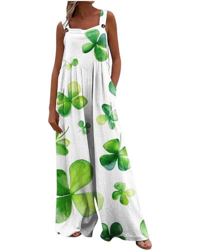 Womens St Patricks Day Jumpsuits Wide Leg Rompers Sleeveless Adjustable Strap Long Pants Shamrock Print Bib Overalls 3-mint G...