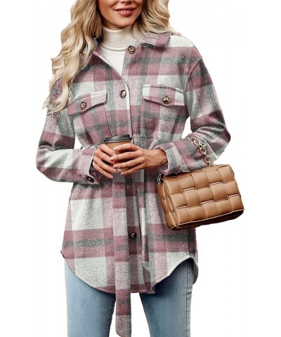 Women's Fall Fashion Winter Trench Coats Lapel Button Down Peacoat Belted Outerwear Casual Jackets Plaid Pink White $13.64 Coats