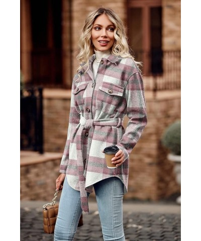 Women's Fall Fashion Winter Trench Coats Lapel Button Down Peacoat Belted Outerwear Casual Jackets Plaid Pink White $13.64 Coats