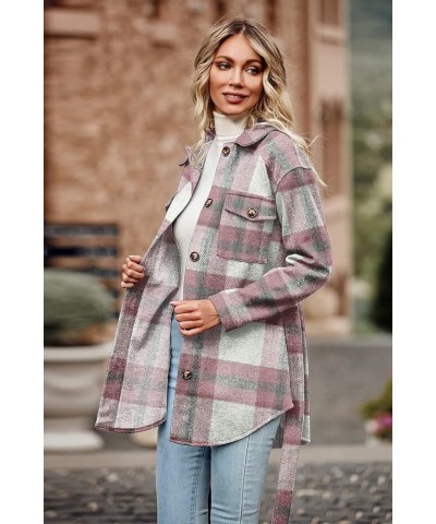 Women's Fall Fashion Winter Trench Coats Lapel Button Down Peacoat Belted Outerwear Casual Jackets Plaid Pink White $13.64 Coats