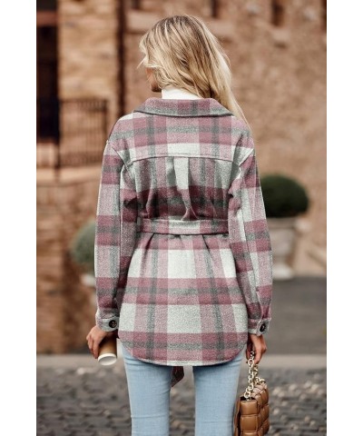 Women's Fall Fashion Winter Trench Coats Lapel Button Down Peacoat Belted Outerwear Casual Jackets Plaid Pink White $13.64 Coats